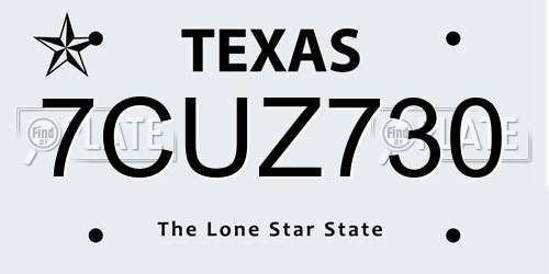 7CUZ730 Texas License Plate