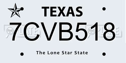 7CVB518 Texas License Plate