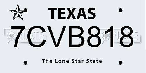 7CVB818 Texas License Plate