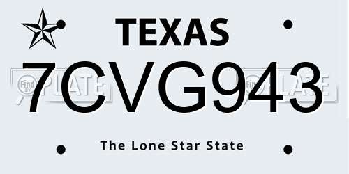 7CVG943 Texas License Plate