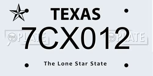 7CX012 Texas License Plate