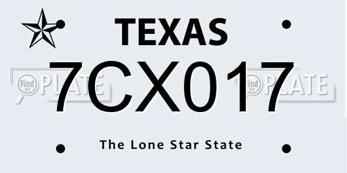 7CX017 Texas License Plate