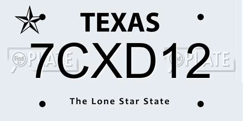 7CXD12 Texas License Plate