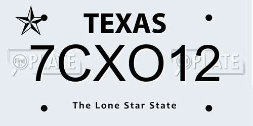 7CXO12 Texas License Plate