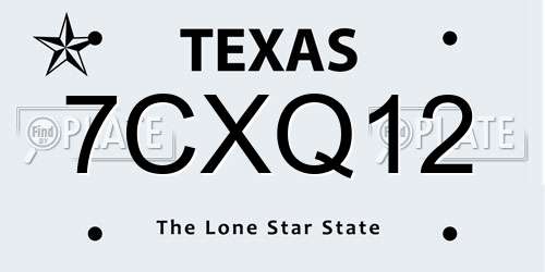 7CXQ12 Texas License Plate