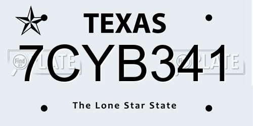 7CYB341 Texas License Plate