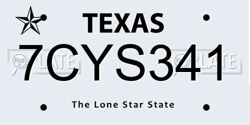 7CYS341 Texas License Plate