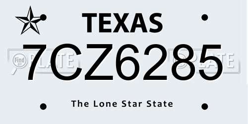 7CZ6285 Texas License Plate
