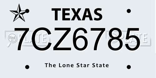 7CZ6785 Texas License Plate