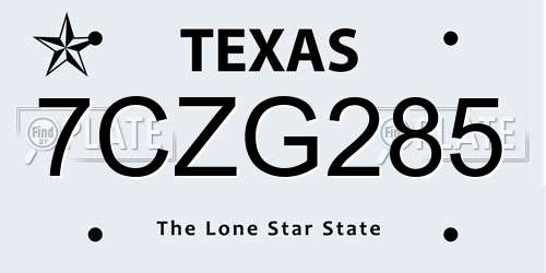 7CZG285 Texas License Plate