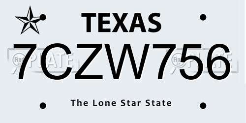 7CZW756 Texas License Plate