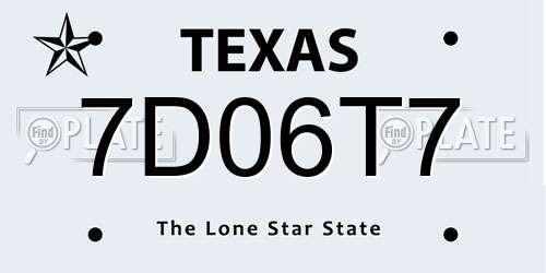 7D06T7 Texas License Plate