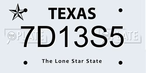 7D13S5 Texas License Plate