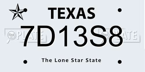7D13S8 Texas License Plate