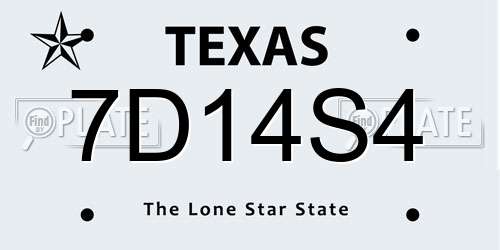 7D14S4 Texas License Plate
