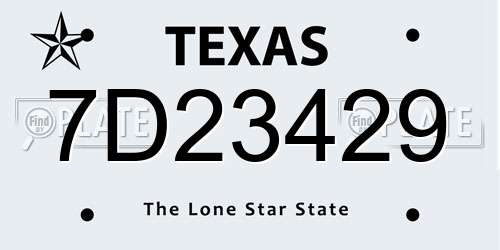 7D23429 Texas License Plate
