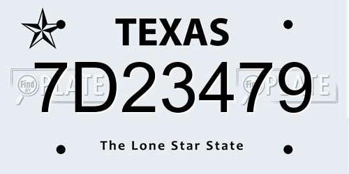 7D23479 Texas License Plate