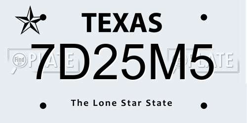 7D25M5 Texas License Plate