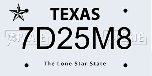 7D25M8 Texas License Plate