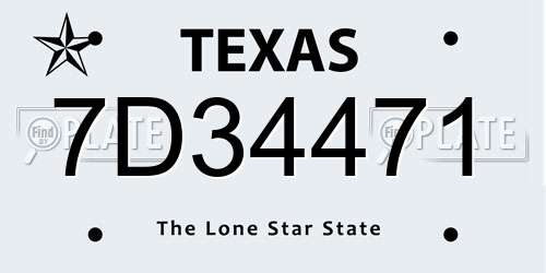 7D34471 Texas License Plate