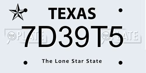 7D39T5 Texas License Plate
