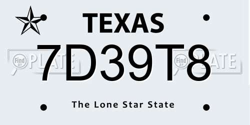 7D39T8 Texas License Plate