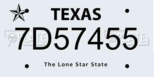 7D57455 Texas License Plate