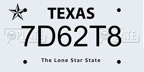 7D62T8 Texas License Plate