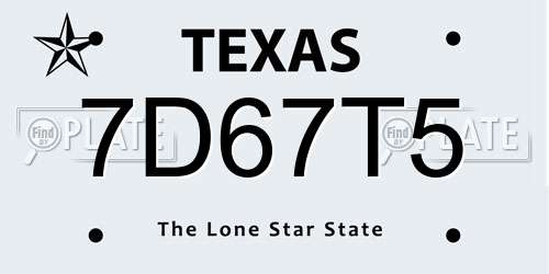 7D67T5 Texas License Plate
