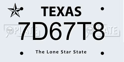 7D67T8 Texas License Plate