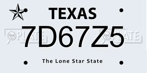 7D67Z5 Texas License Plate