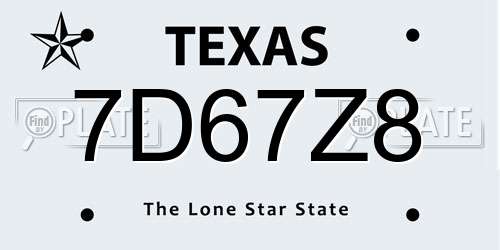 7D67Z8 Texas License Plate
