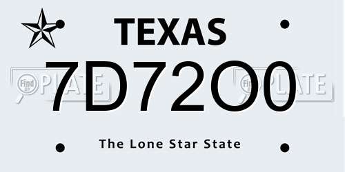 7D72O0 Texas License Plate