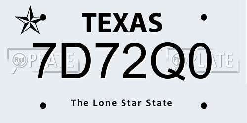 7D72Q0 Texas License Plate