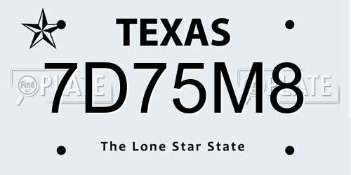 7D75M8 Texas License Plate