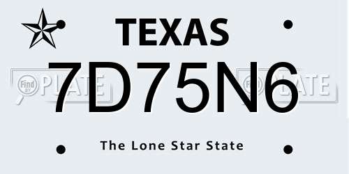 7D75N6 Texas License Plate