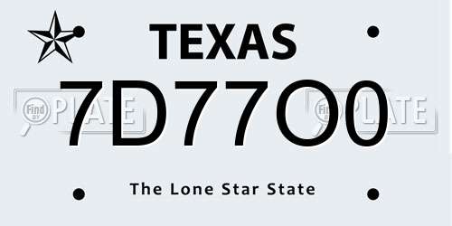7D77O0 Texas License Plate