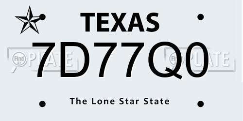 7D77Q0 Texas License Plate