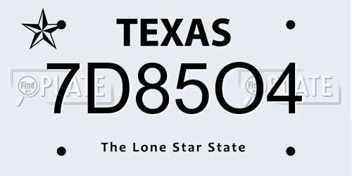 7D85O4 Texas License Plate