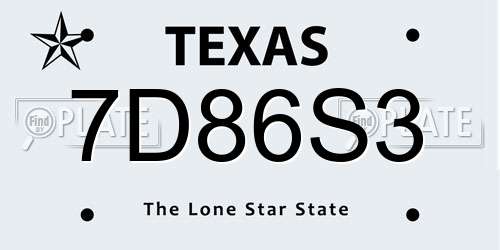 7D86S3 Texas License Plate