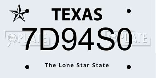 7D94S0 Texas License Plate