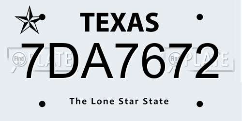 7DA7672 Texas License Plate