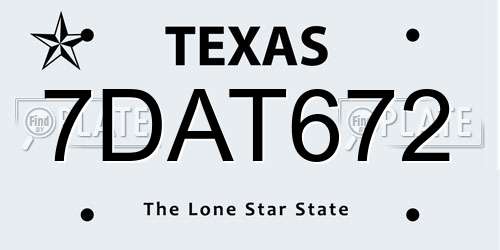 7DAT672 Texas License Plate