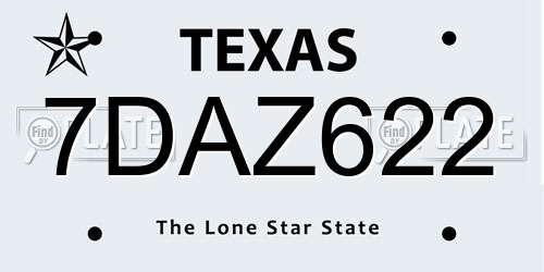 7DAZ622 Texas License Plate