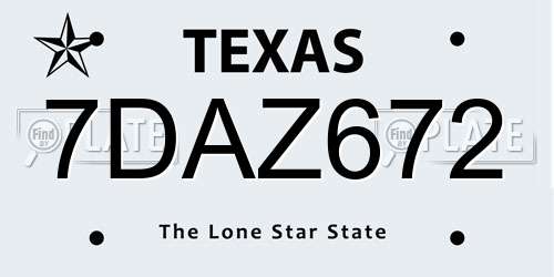 7DAZ672 Texas License Plate
