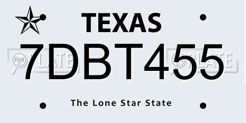 7DBT455 Texas License Plate