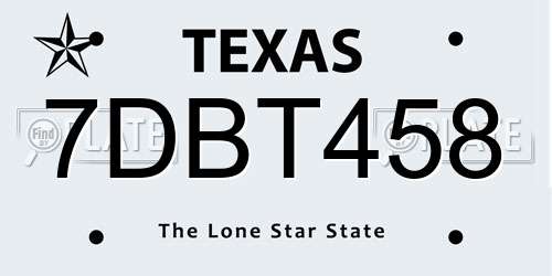 7DBT458 Texas License Plate