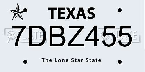7DBZ455 Texas License Plate
