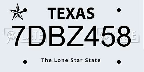 7DBZ458 Texas License Plate