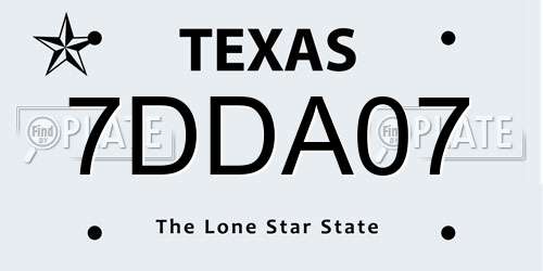 7DDA07 Texas License Plate